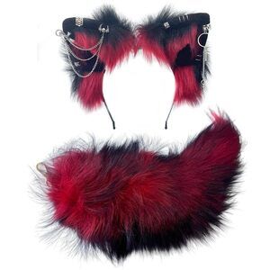 2668 Cat Fox Wolf Ears And Tail Set - Plush Cosplay Clips